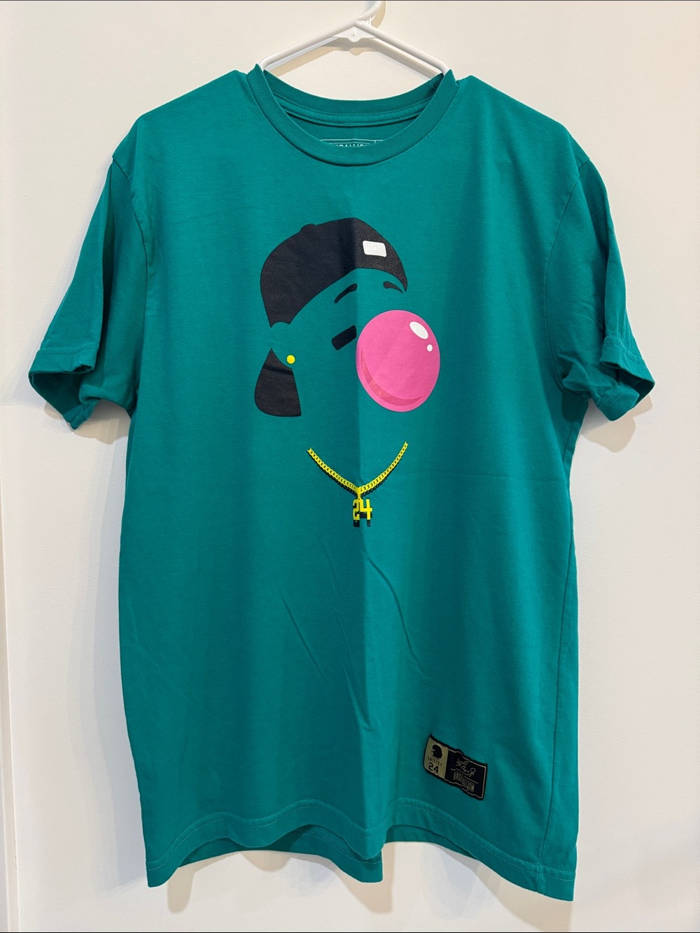 Men's Teal Graphic Short Sleeve Tee with Bubblegum Motif